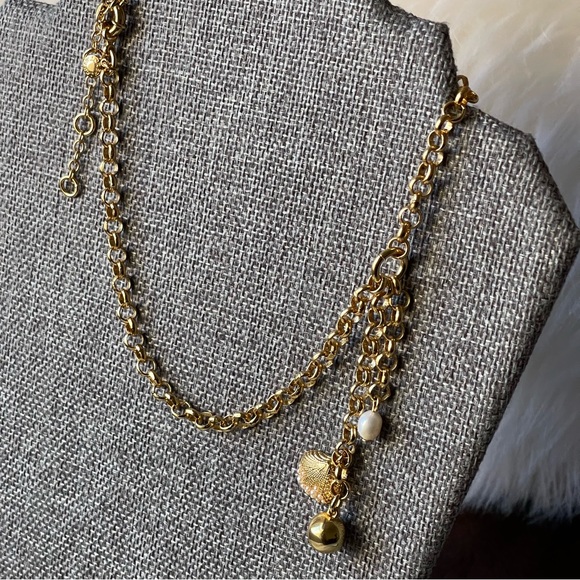 J Crew | Freshwater Pearl Sea Shell Golden Ball Choker Gold Tone 14"+2" Necklace - Picture 11 of 14